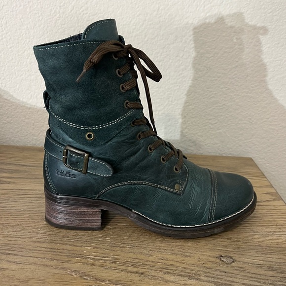 Taos Crave lace up leather combat boots side zip buckle detail teal size 8-8.5 - Picture 5 of 14